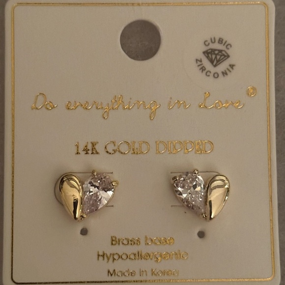 Do everything in love Jewelry - Heart Shaped Earrings - 14K Gold Dipped Heart Stud Earrings